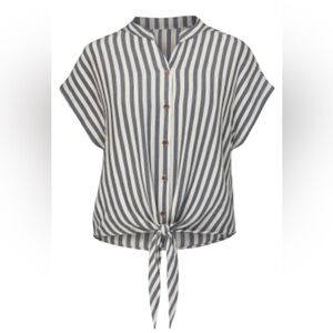 Olivaceous Striped Tie Front Oversized Shirt Sm